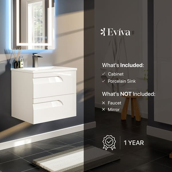 Eviva Madeira 24 in. W x 18 in. D x 18 in. H Floating Bathroom Vanity in Oak with White Acrylic Top with White Integrated Sink