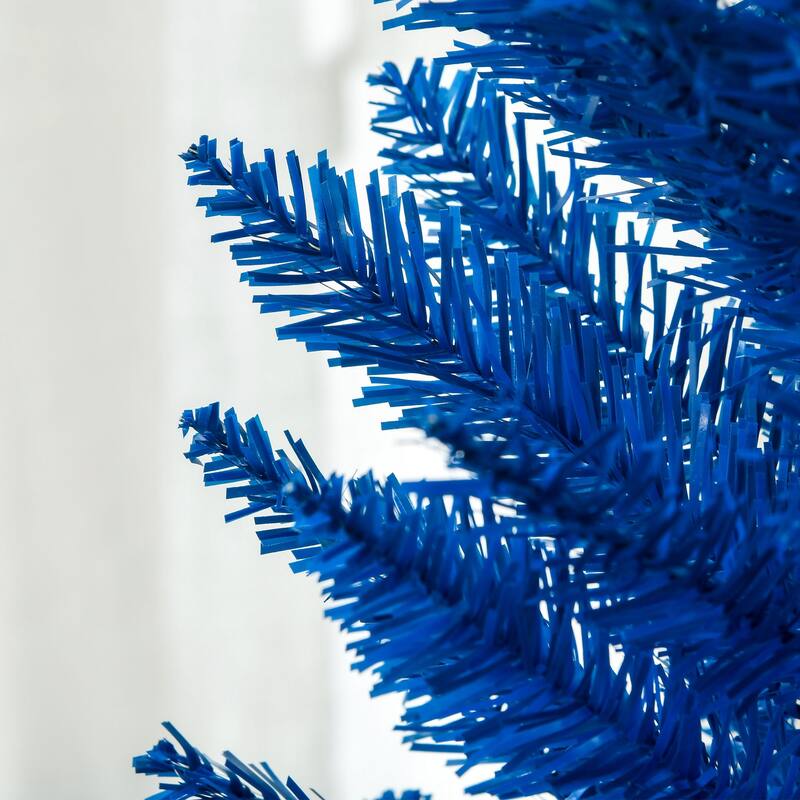 HOMCOM 7' Artificial Pencil Christmas Tree, Slim Xmas Tree with 499 Realistic Branch Tips and Plastic Stand, Blue - 6.89 ft