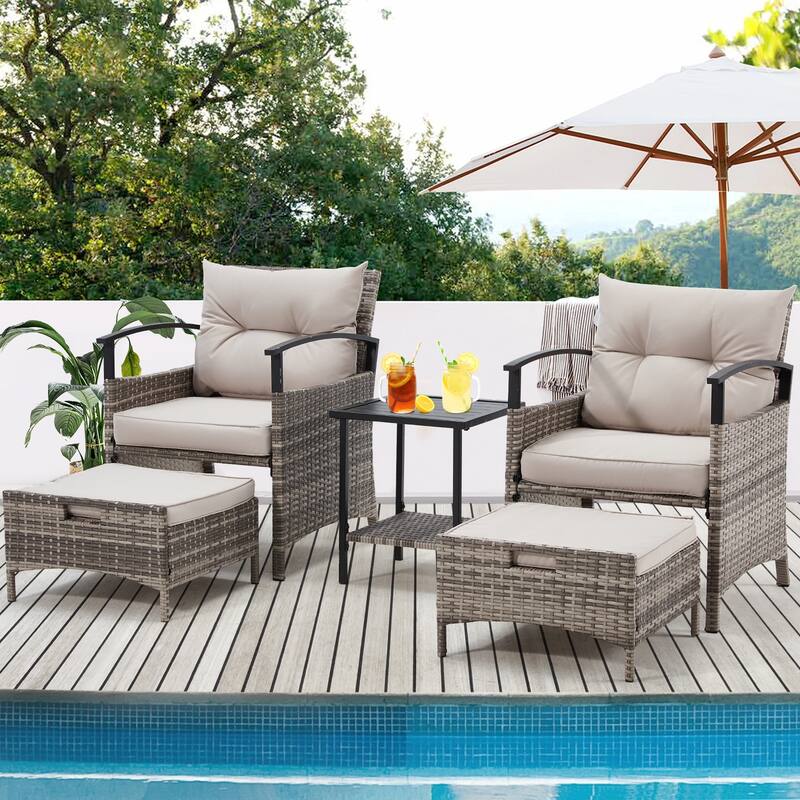 AVAWING 5-Piece Patio Furniture Set Wicker Conversation Set with Coffee Table and Ottoman