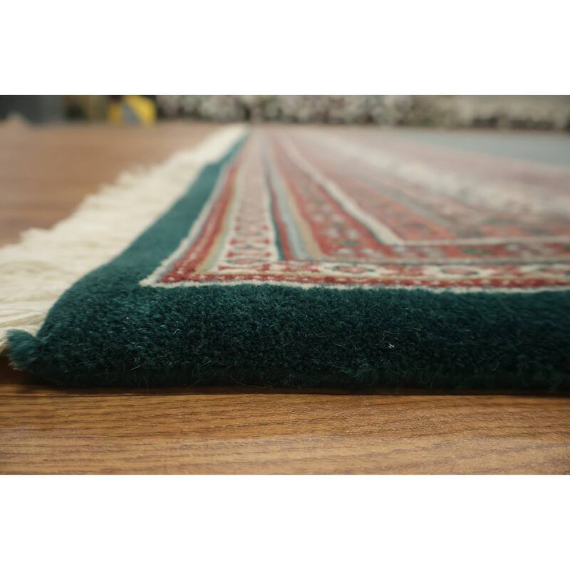 Hand Knotted Oriental 100% Wool Carpet Traditional All-Over Green Botemir Area Rug - 12' 0'' X 9' 1''