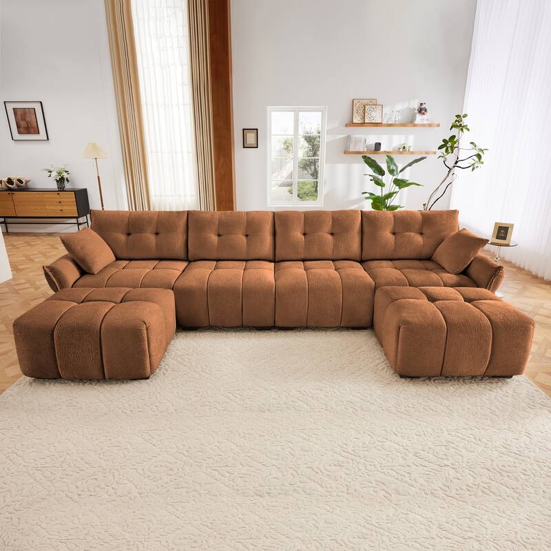 Modular 4-Seat Chenille Sofa Set with 2 Ottomans, High-Resilience Cushions and Solid Wood Frame