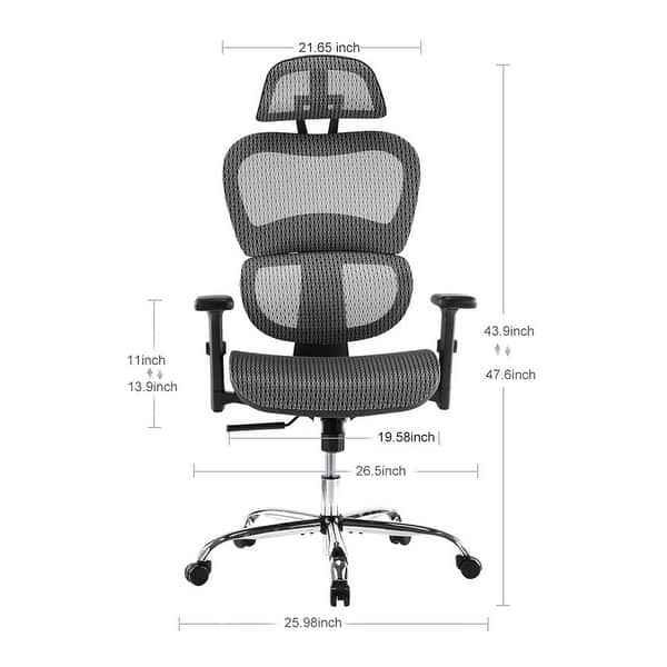 dimension image slide 9 of 15, Ergonomic Mesh Executive Chair Home Office Chair with Lumbar Support, Headrest