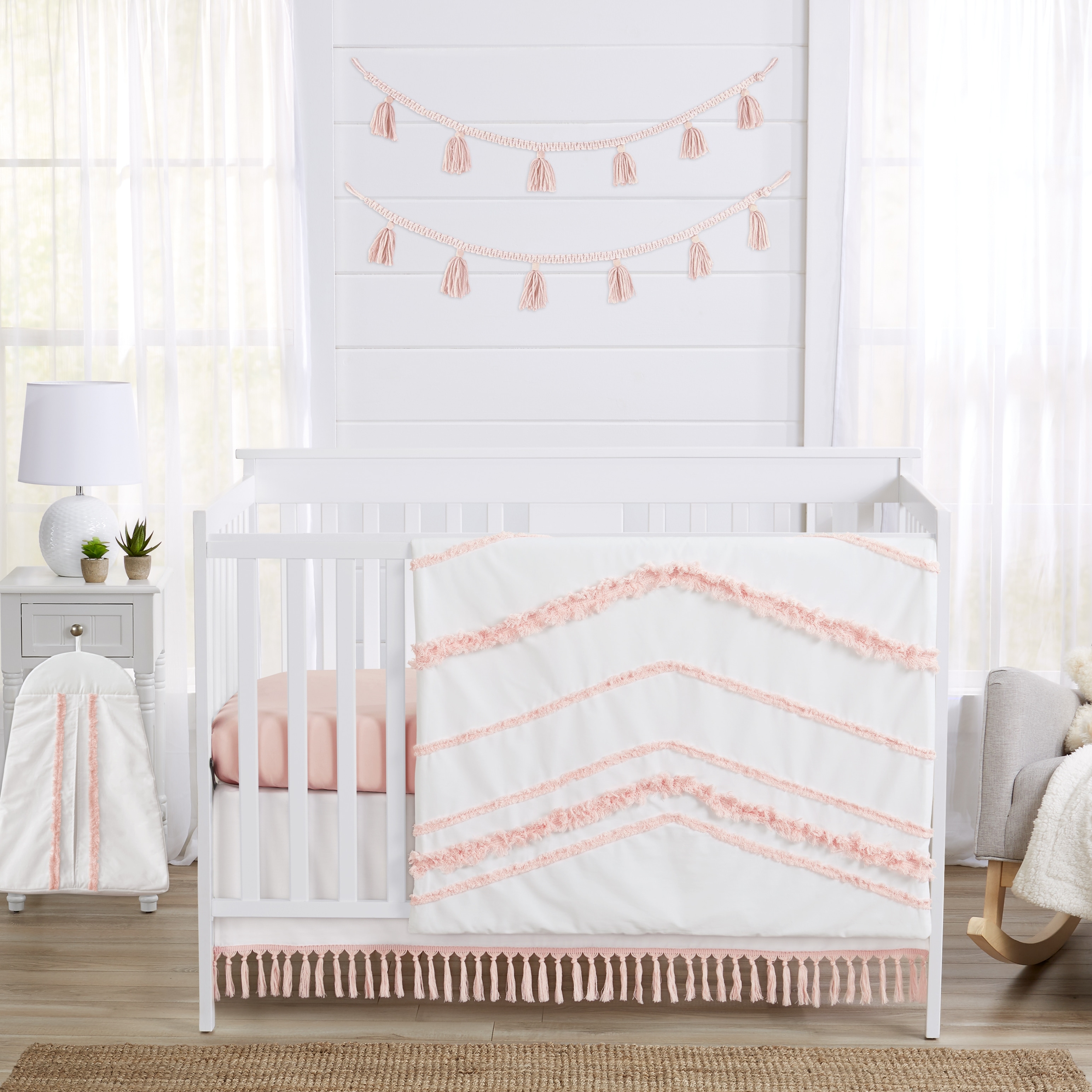 Boho Bohemian Girl 4pc Nursery Crib Bedding Set - Blush Pink and