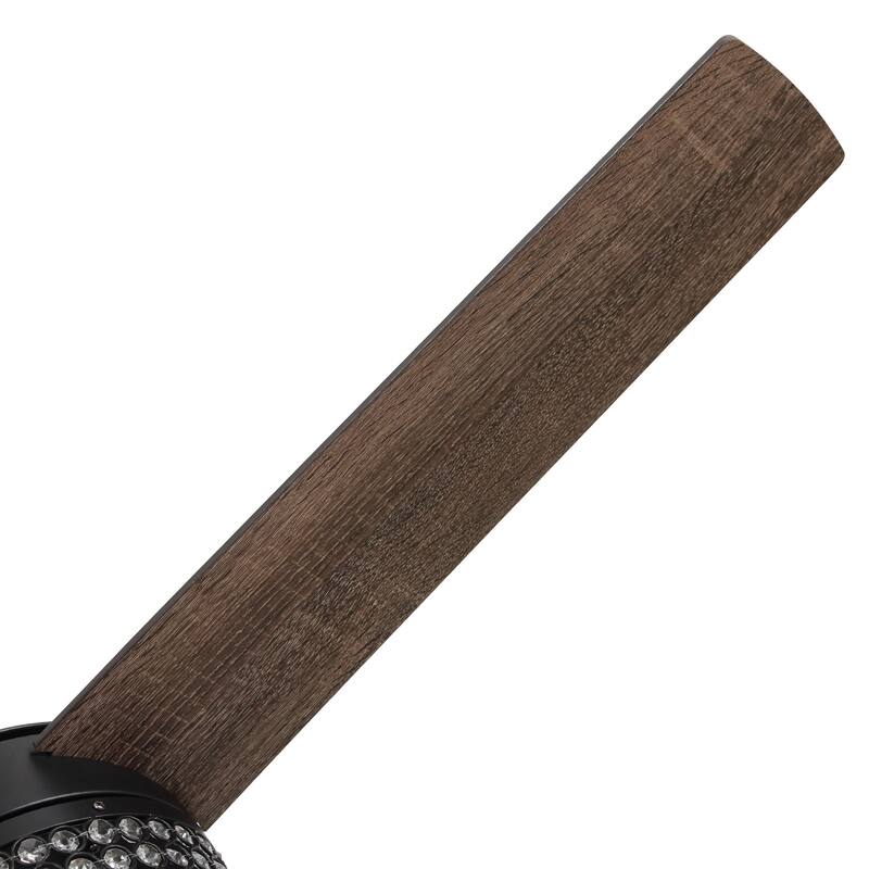 52" Wood 4-Blade Matte Black Crystal Ceiling Fan with Remote