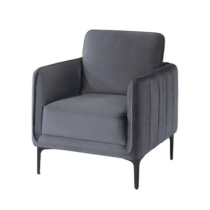 Reniz Accent Club Chair, Gray Velvet, Foam Cushions, Metal Legs