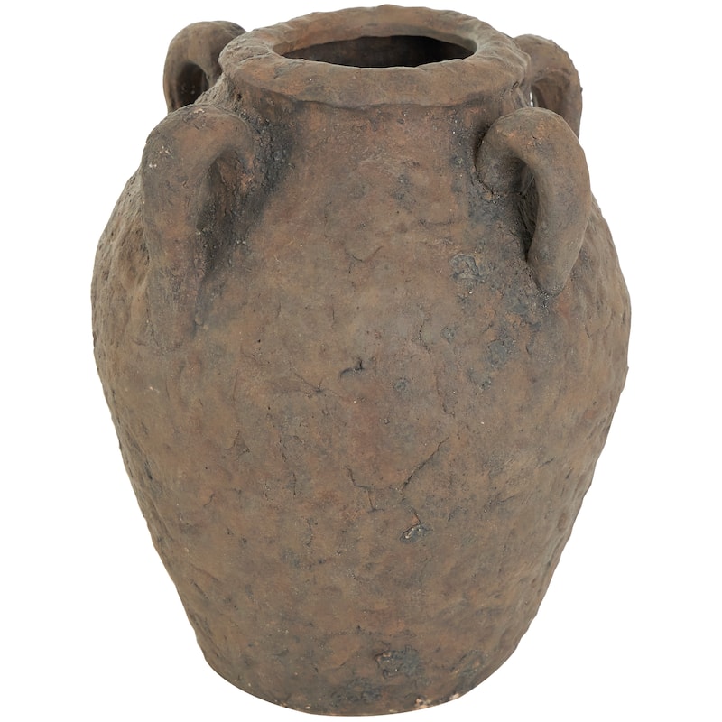 Dark Brown Ceramic Handmade Textured Vase with Handles