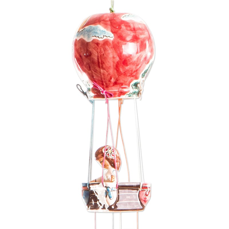 Novica Handmade Balloon Ride Ceramic Windchime