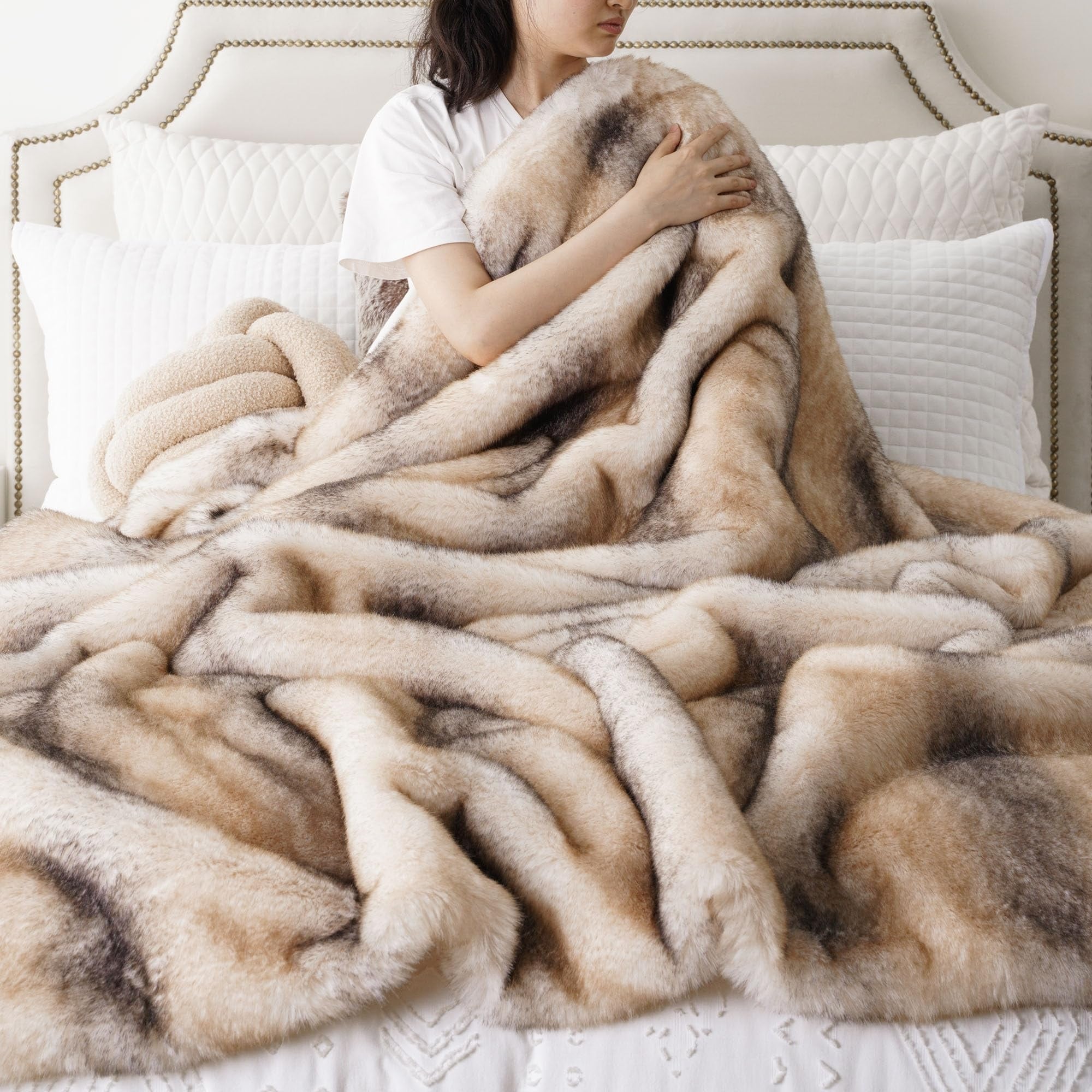Faux Fur Throw Soft Throws For Beds Caramel Chinchilla Couture