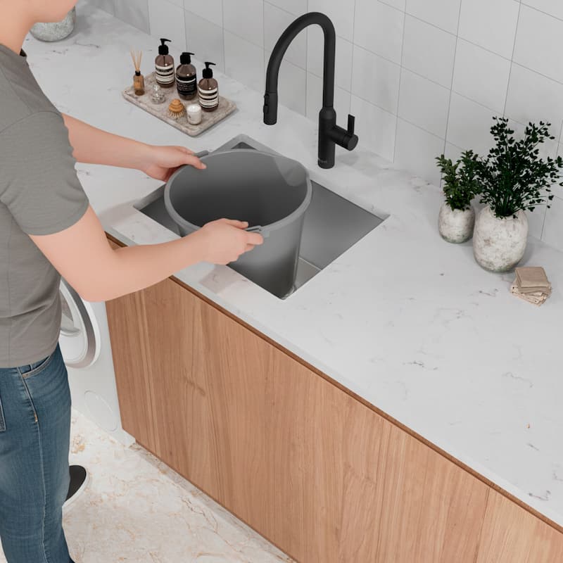 STYLISH 22 inch L x 18 inch W Stainless Steel Single Basin Dual Mount Laundry Sink with Strainer - 22" x 18" x 12"