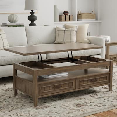 WYNDENHALL Rowan SOLID WOOD 48 inch Wide Rectangle Transitional Lift Top Coffee Table in Smoky Brown - 24"d x 48" w x 18"h