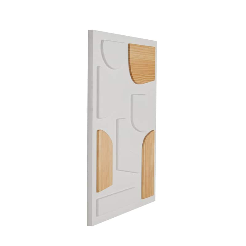 Wood Geometric Dimensional Art Deco Shapes Home Wall Decor with Brown Accents - White - Roche River Decor