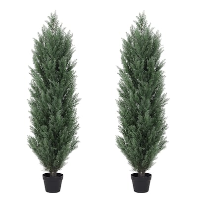 120cm Artificial Green Pine Cypress Tree Realistic Plastic Faux Plant For Indoor And Outdoor Decoration 2pcs/Set