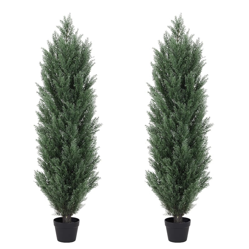 GDFStudio - Thalassa Pine Cypress Plastic Realistic Indoor-Outdoor Tree (Set of 2)
