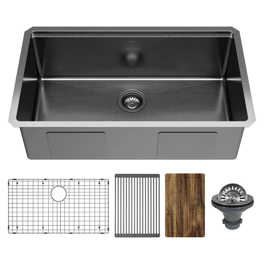 Karran Elite 32" Undermount Workstation 16 Gauge Single Bowl Stainless Steel Kitchen Sink in Gunmetal Black - Gunmetal Black