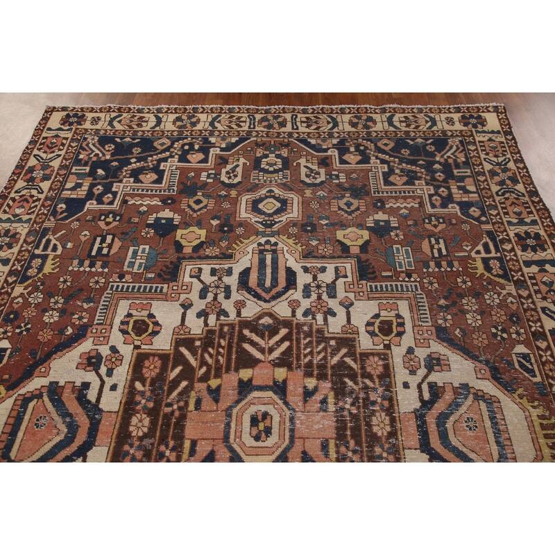 Distressed Bakhtiari Persian Antique Area Rug Hand-Knotted Wool Carpet - 6'8"x 10'0"