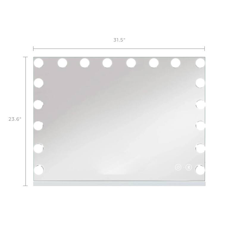 31.5"x22.8"Tempered Glass Large Mirror with 18 Dimmable Bulbs, Table/Hanging Mirror with Touch Screen & USB Charge Port