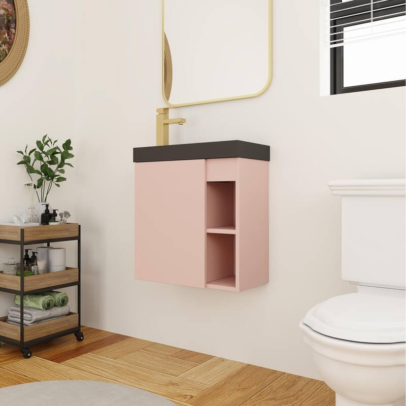 BNK 20"/24"/30" Single Sink Bathroom Vanity with Soft Close Door or Right Side Shelves, Modern Floating Vanity