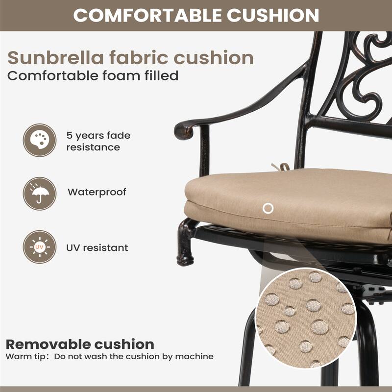 Outdoor Patio Aluminum Swivel Bar Stool with Sunbrella Cushion