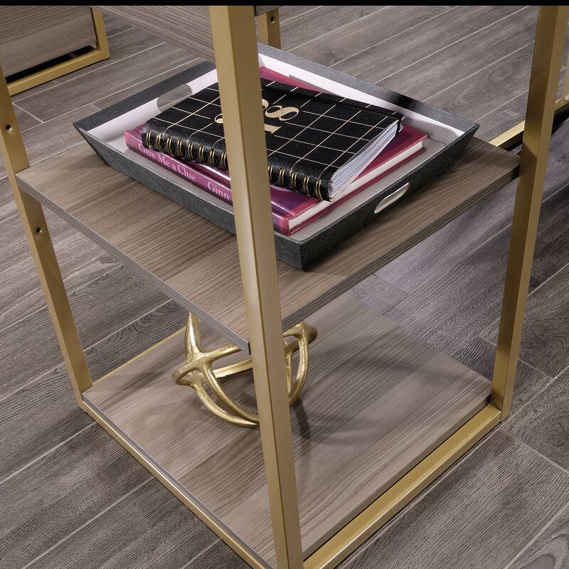 Wood L-Shaped Desk with Open Storage, Brown