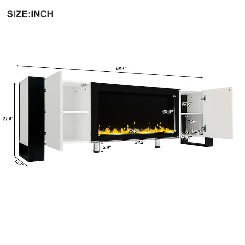 Stylish TV Stand with Non-heating Electric Fireplace, Media Console with 2 Cabinets for 78" TVs