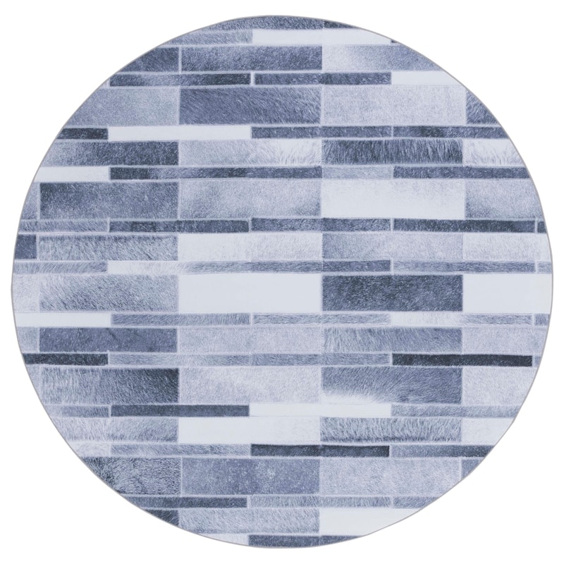 SAFAVIEH Faux Hide Machine Washable Slip Resistant Katalina Modern - 6' x 6' Round - Grey/Ivory - Round