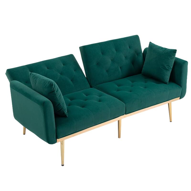 65.35" Velvet Futon Sofa Bed with Adjustable Backrest