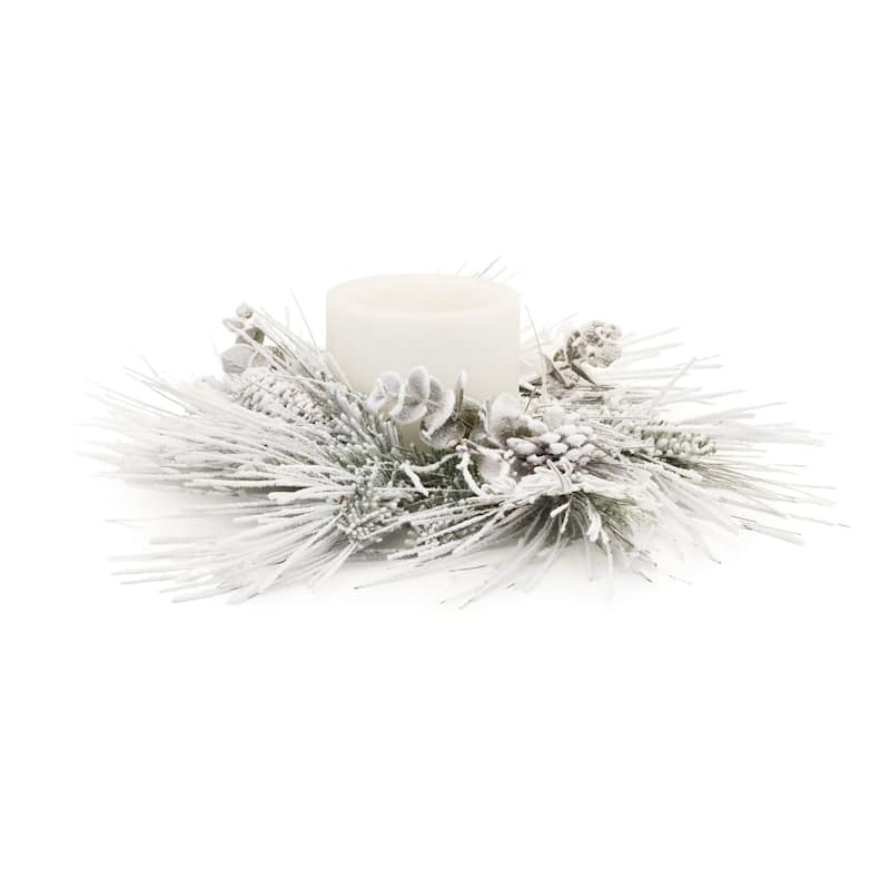 Flocked Mixed Pine Eucalyptus Christmas Candle Ring - 24.5"