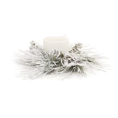 Flocked Mixed Pine Eucalyptus Christmas Candle Ring - 24.5"