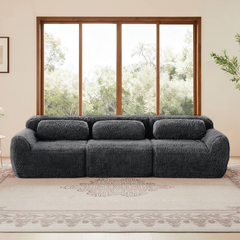 Anmytek 114'' Modern Modular Sectional Sofa - Soft Fluffy Plush Fabric Ergonomic Design Vacuum Compressed