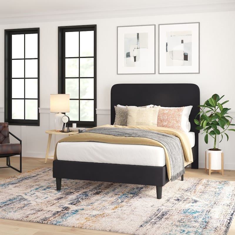 Platform Bed with Headboard - No Foundation Needed - Charcoal - Full