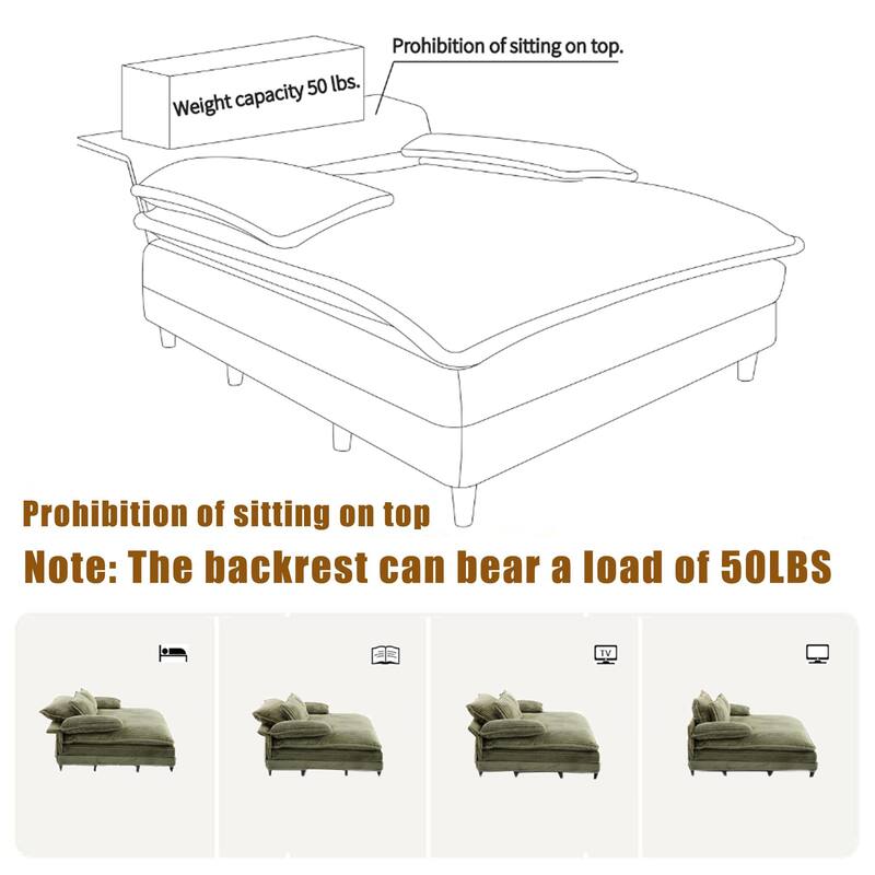 Oversized Corduroy Chaise Lounge Chair, Adjustable 4-Gear Reclining Sleeper Sofa Bed, Living Room Deep Seat Leisure Sofa Chair