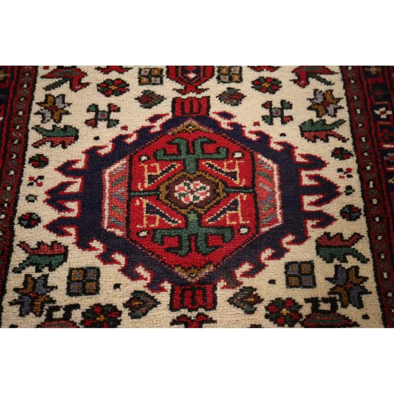 Tribal Gharajeh Persian Runner Rug Handmade Beige Wool Carpet - 2'7"x 9'7"