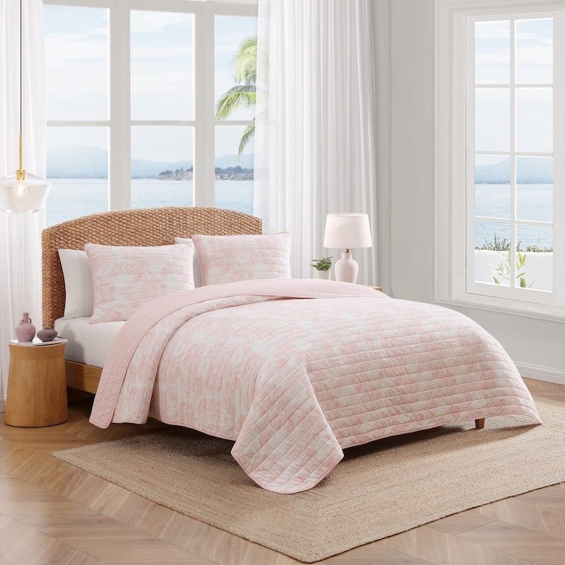 Tommy Bahama Beach Bluff Toile Cotton Reversible Pink Quilt Set