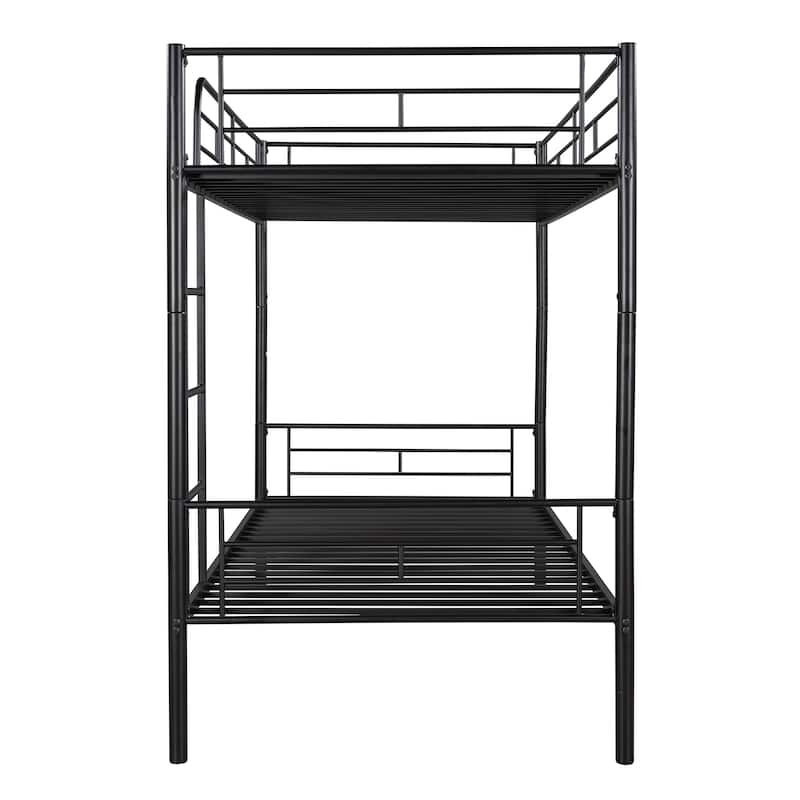 Black Twin over Twin Metal Bunk Bed with Fence & Ladder