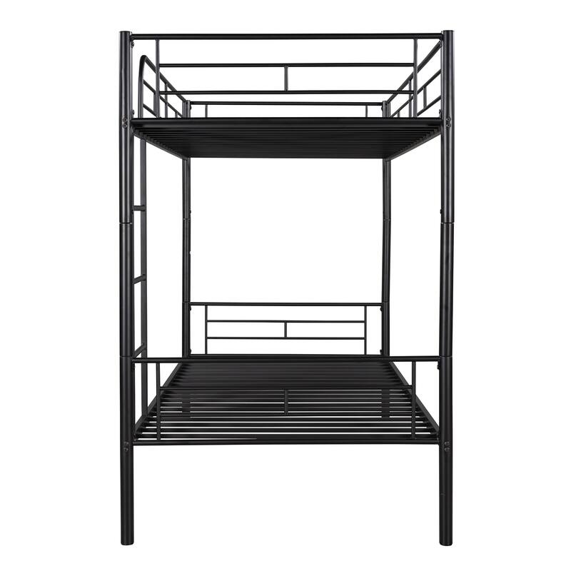 SpaceSaving Twin Over Twin Bunk Bed with Ladder and High Guardrail