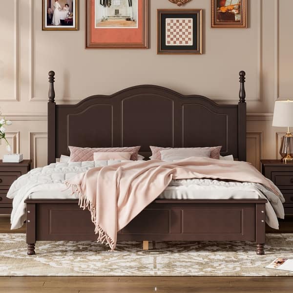 slide 2 of 9, Queen Size Wood Platform Bed, Dark Walnut Finish, No Box Spring Required Walnut - Queen