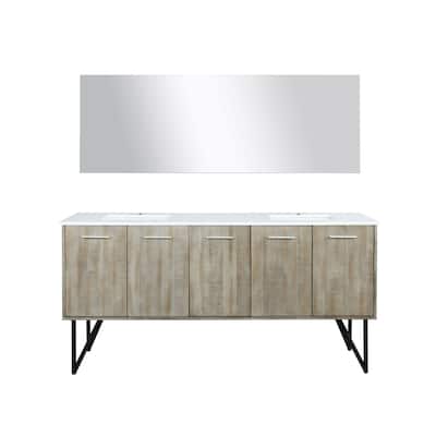 Lancy 72 in W x 20 in D Rustic Acacia Double Bath Vanity, White Quartz Top, Brushed Nickel Faucet Set and 70 in Mirror