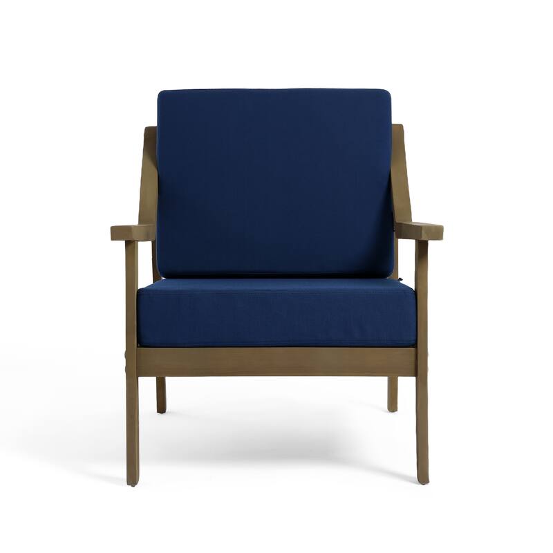 Outdoor Wood Cushioned Patio Set of 2 Accent Chair with Side Table