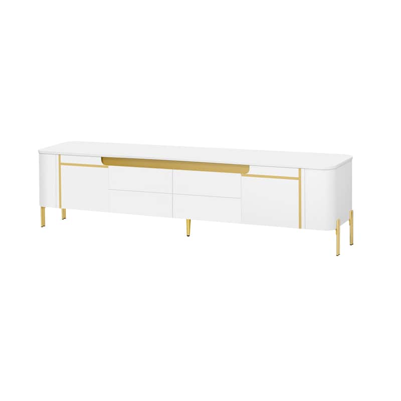 Modern TV Storage Stand with 4 Drawers, 1 Cabinet, Wood Entertainment Center with Gold Legs for Living Room,TVs up to 80"