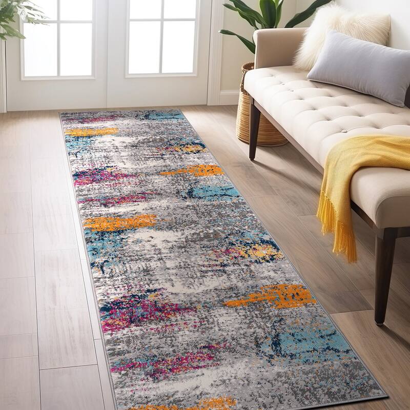 World Rug Gallery Geneva Contemporary Distressed Absract Area Rug - 2' x 7' - Multi