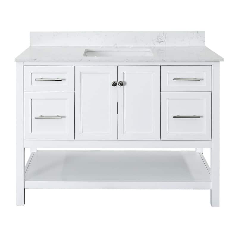 222 Fifth Gramercy White 48-Inch Bathroom Vanity, White, Engineered Stone Top - 48" - 48" - Colored - White