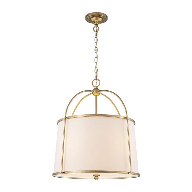 Mid-Century White Fabric Round Drum Cage Pendant Ambient Light