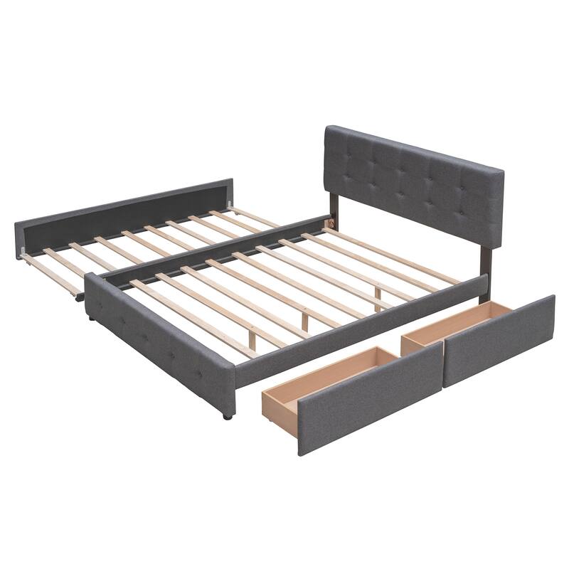 Queen Size Platform Bed with 2 Drawers and 1 Twin XL Trundle, Modern ...