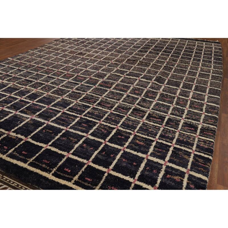 Checkered Moroccan Oriental Large Area Rug Hand-Knotted Wool Carpet - 10'0" x 15'0"