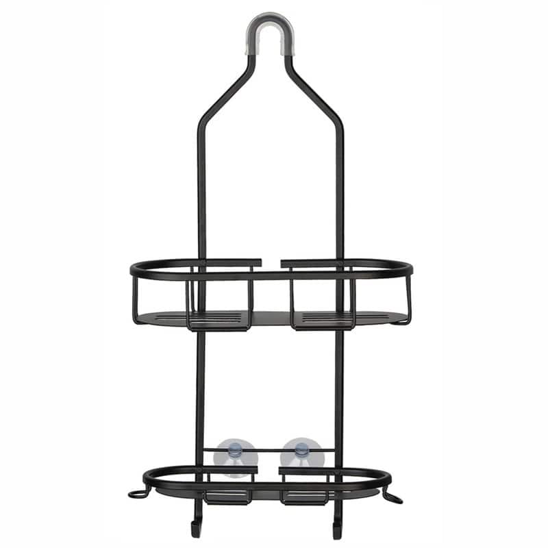 Utopia Alley Rustproof Aluminum Shower Caddy Organizer with 2 Shelves, Includes Shower Rod, Shower liner and shower hooks, Black