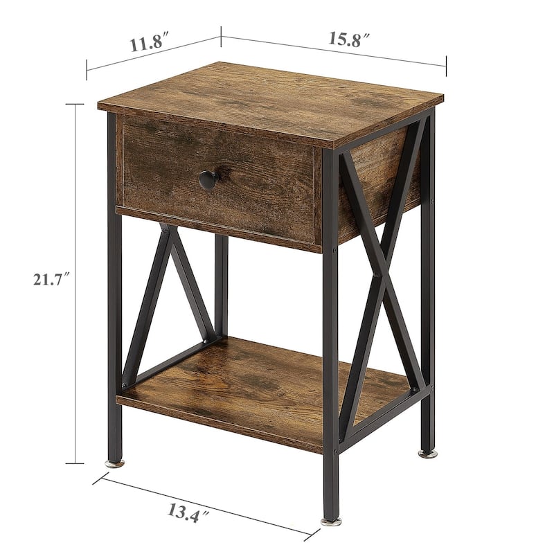 Javlergo Set of 2 Nightstand with 1 Drawer and Storage Shelf, End Table Bedside Table for Bedroom Living room Office