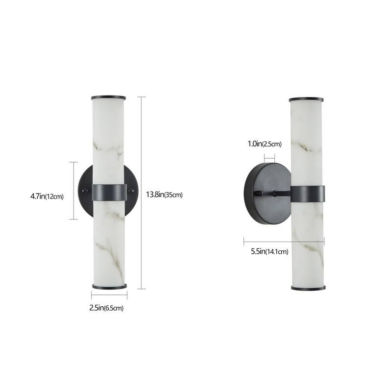 Set of 2 Resin Wall Lights with Imitation Marble Texture & Iron Metal Frame – Elegant Indoor Lighting