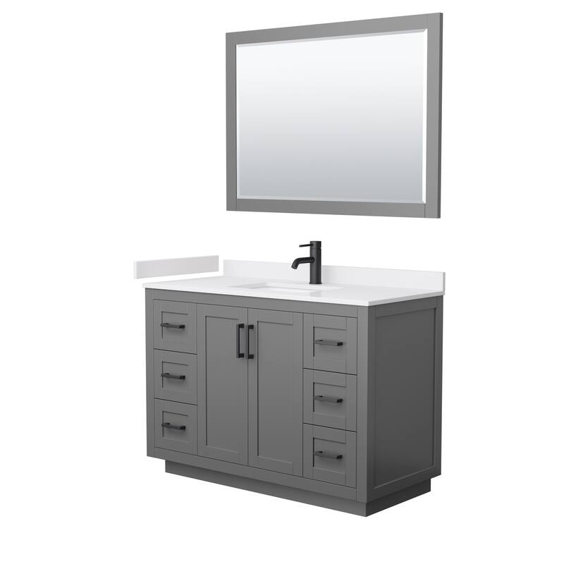 Miranda Single Vanity Set, Cultured Marble Top, 46-Inch Mirror - 48-Inch Single - Dark Gray, Black Trim, White Cultured Marble Top