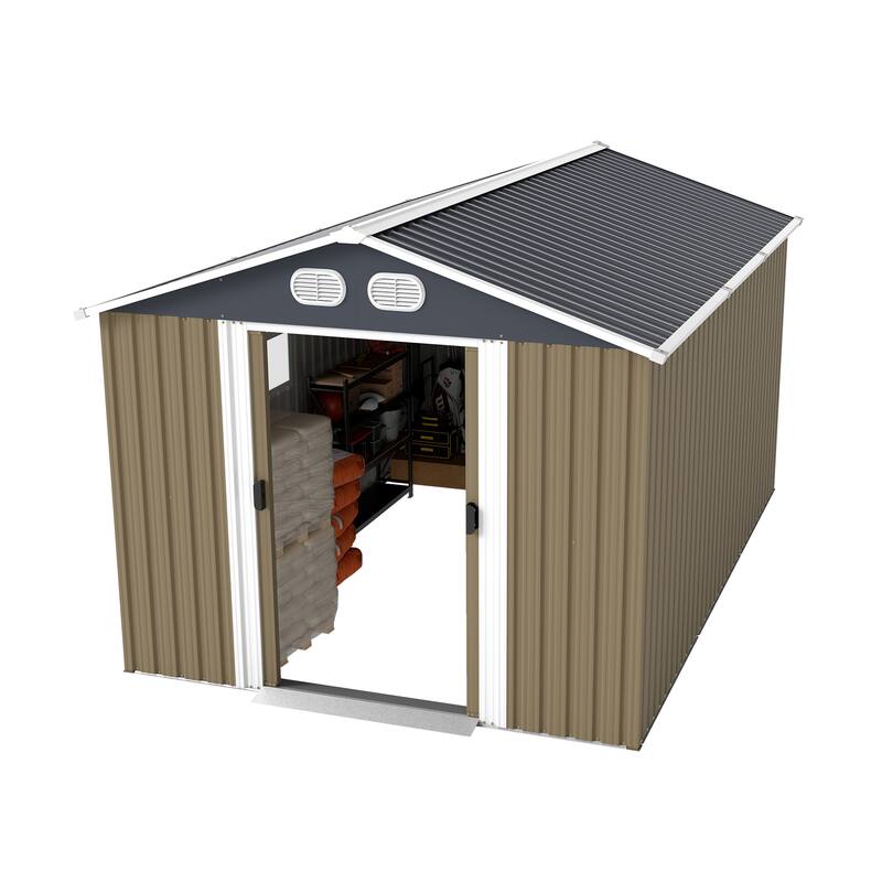 8x12 FT Outdoor Metal Storage Shed, Large Storage Sheds with Sturdy Frame Structure, Metal Garden Tool Shed with Lockable Door
