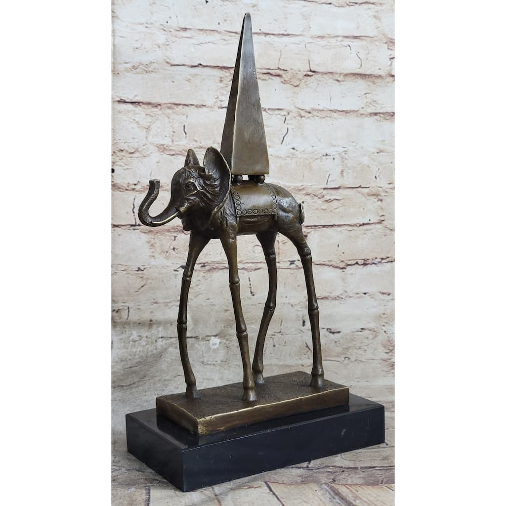 Salvador Dali Space Elephant Bronze Statue Sculpture Figure Surreal Art On Marble Base